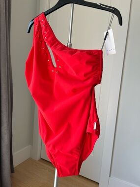 SHAN Red One-Shoulder One-Piece Swimsuit